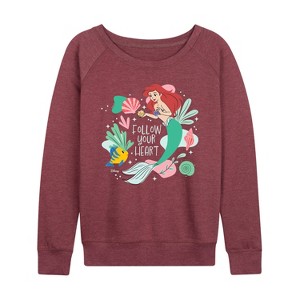 Women's - Disney - Follow Your Heart Ariel Lightweight French Terry Wide Neck Long Sleeve Shirt - 1 of 4