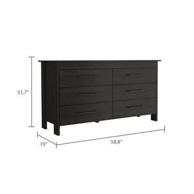 Elegant Black Double Roller 6-Drawer Dresser in Sleek White