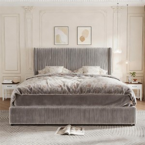 Corduroy Upholstered Bed Frame with 4 Storage Drawers, Soft Tufted Headboard and Footboard, No Box Spring Needed - 1 of 4