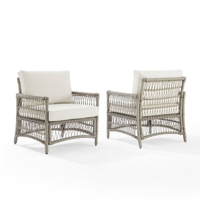 2pk Thatcher Outdoor Steel Arm Chairs Creme/Driftwood - Crosley: Resin Wicker, Weather-Resistant Patio Seating