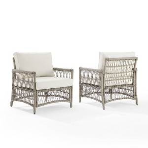 2pk Thatcher Outdoor Steel Arm Chairs Creme/Driftwood - Crosley: Resin Wicker, Weather-Resistant Patio Seating - 1 of 4