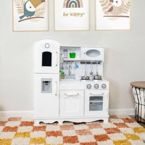 Sunnydaze Chef Sounds MDF Kitchen Playset with Lights, Sounds, and Stainless Steel Accessories - White - 1 of 4