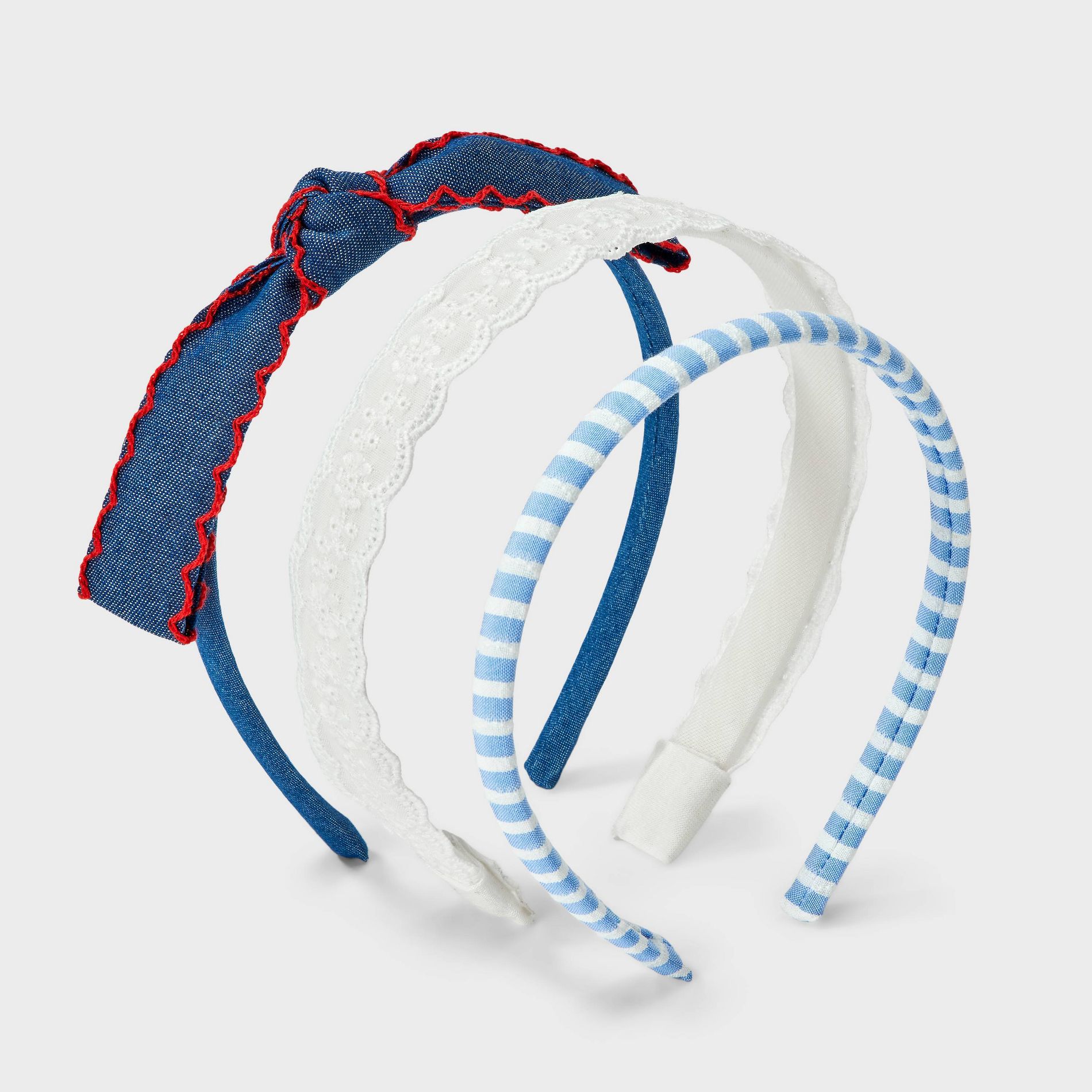 Girls' 3pk Americana Scallop Striped Headband Set - Cat & Jack™ Red/White/Blue