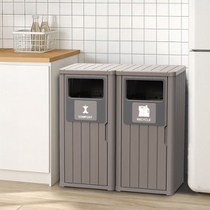Gulches 2×80L Outdoor Waste Bin with Double-Bucket, Wood Design, Double Lid and Fluid Tray, Weather-Resistant, Fits 30-39 Gal Bags - 1 of 4