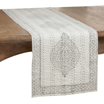 72" x 14" Cotton Taj Kantha Stitch Table Runner - Saro Lifestyle
