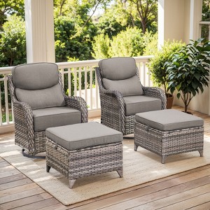 Gymojoy Outdoor Patio Swivel Chairs Glider Chair Set with 6" Thick Cushions Glider Chairs and Ottoman for Garden - 1 of 4