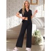 INSPIRE CHIC Women's Turndown Collar Knit Short Sleeve Top with Side Pocket Long Pant Pajamas Set - 3 of 4