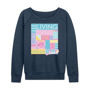 Women's - Barbie - Loving & Living the Dream Lightweight French Terry Wide Neck Long Sleeve Shirt - 1 of 4