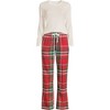 Lands' End Women's Pajama Set Knit Long Sleeve T-Shirt and Flannel Pants - 3 of 4