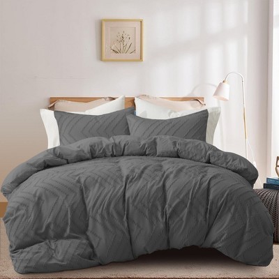Dark Gray Microfiber Full/Queen Duvet Cover Set with Wave Pattern