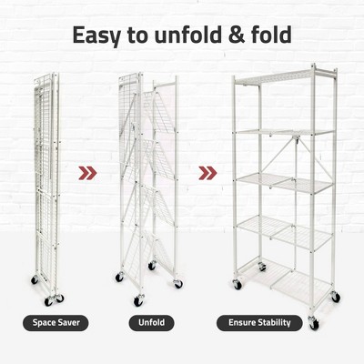 White Slim Steel 5-Tier Pantry Rack with Wheels