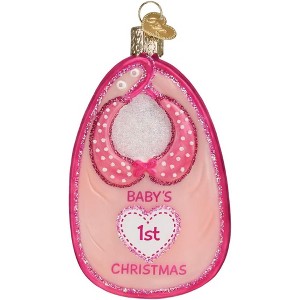 Old World Christmas Blown Glass Ornament for Christmas Tree, Pink Baby Bib - 1 of 4