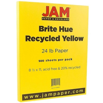 JAM Paper Colored 24lb Paper 8.5 x 11 Yellow Recycled 500 Sheets/Ream 103945B