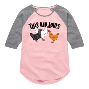 Girls' - Instant Message - This Kid Loves Chickens Shirt Tail Raglan Graphic T-shirt - 1 of 4