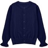 Girls Long Sleeve Cardigan Sweater Crew Neck Uniform Knit Sweater Button Down Ruffle - 2 of 4