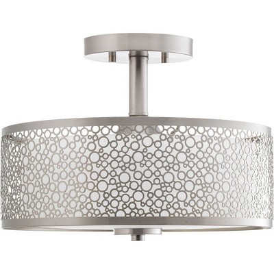 Brushed Nickel LED Semi-Flush Drum Light with Etched Glass