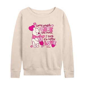 Women's - Winnie the Pooh - Care Too Much Called Love Lightweight French Terry Wide Neck Long Sleeve Shirt - 1 of 4