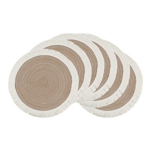 REGALWOVEN Round Rattan Indoor Outdoor Wipe Clean Rustic Placemats 15 x 15 Inch 6 Pcs - 1 of 4