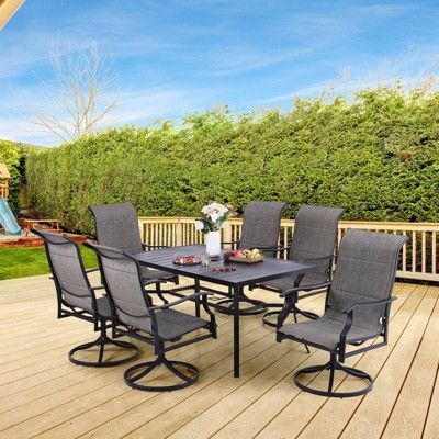 7pc Patio Dining Set with Rectangle Table with 2.6" Umbrella Hole & 360 Swivel Padded Arm Chairs - Captiva Designs