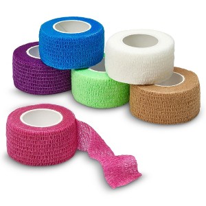 Self Adherent Cohesive Wrap Bandages Pack of 6 1"x5 Yards Rainbow Elastic First Aid Tape for Ankle, Wrist & Knee Sprains - 1 of 4