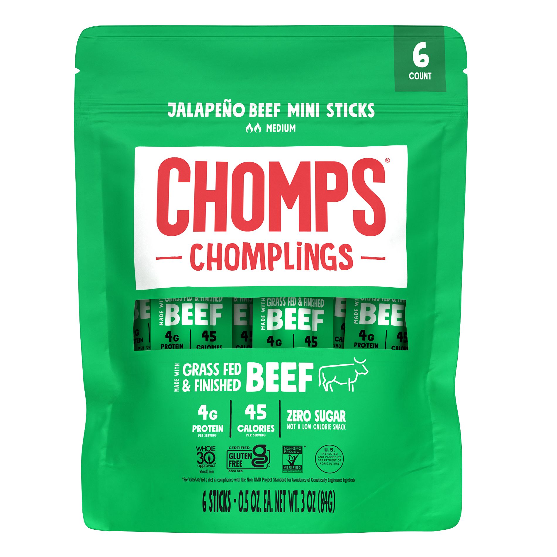 Chomps Chomplings Jalapeno Beef Mini Sticks - 3oz/6ct