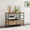 VECELO Industrial Console Table with 2 Wicker Storage Baskets, 2-Tier Rustic Narrow Sofa Table for Hallway or Living Room, Brown - 4 of 4