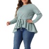Agnes Orinda Women's Plus Size Crew Neck Long Sleeve High Low Asymmetrical Hem with Belt Blouses - 2 of 4