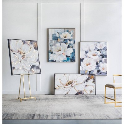 Large White and Gold Floral Canvas Print