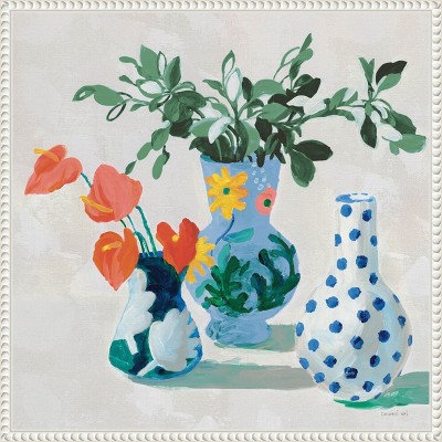 Amanti Art Bungalow Floral Vases by Danhui Nai Canvas Wall Art Print Framed 22 x 22-in.