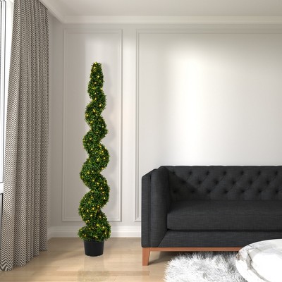 Elegant White LED Boxwood Spiral Topiary in Pot, 6' Outdoor Use