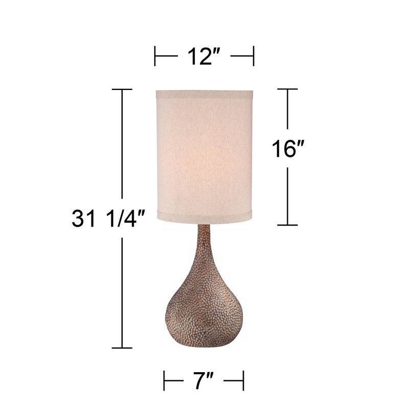 360 Lighting Chalane Rustic Table Lamp 31 1/4" Tall Antique Bronze Hammered Gourd Natural Linen Cylinder Shade for Bedroom Living Room Bedside Office, 3 of 6