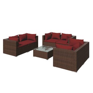 vidaXL Garden Lounge Set Brown PE rattan Medium Removable Covers - 1 of 4