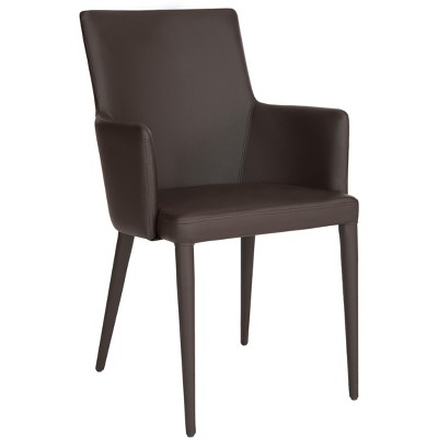 Transitional 24'' Faux Leather Metal Arm Chair in Brown