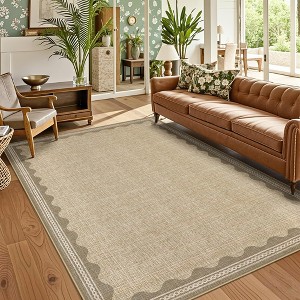homfan Scalloped Washable Rug w/ Non-Slip Back - Modern Low-Pile Carpet for Living Room, Bedroom - 1 of 4