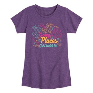 Girls' - Disney Princess - Jasmine Rapunzel Ariel Going Places Just Watch Us Fitted Short Sleeve Graphic T-Shirt - 1 of 4