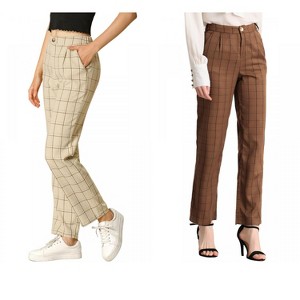 INSPIRE CHIC Women's Christmas Plaid Elastic Waist Casual Work Office Long Pants 2 Packs - 1 of 4