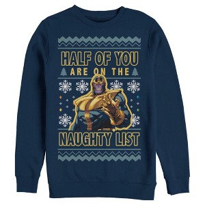 Men's Marvel Ugly Christmas Thanos Naughty List Sweatshirt - 1 of 4