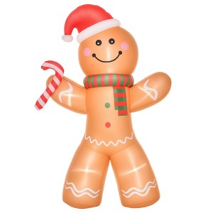 HOMCOM 8ft Christmas Inflatable Gingerbread Man with a Candy Cane, Outdoor Blow-Up Yard Decoration with LED Lights Display - 1 of 4