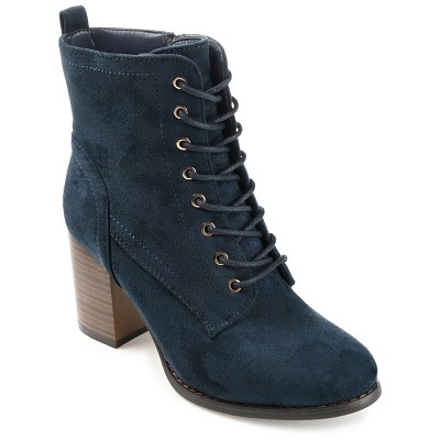 Journee Collection Womens Baylor Lace Up Stacked Heel Booties Blue 10 ...