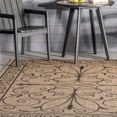 Charming Brown Vine-Inspired 9' x 12' Easy-Care Synthetic Area Rug