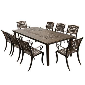 95" Rectangular Modern Outdoor Mesh Lattice Aluminum Dining Set - UV Resistant, Weatherproof, 8 Arm Chairs Included - Oakland Living