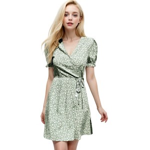 Anna-Kaci Women's Puff Sleeve Wrap Dress for Everyday Looks - 1 of 4