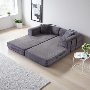 77.9" Corduroy Convertible Sofa Bed with Folding Mattress - 1 of 4