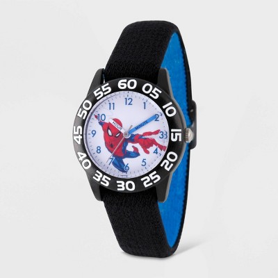 Kids' Marvel Spider-Man Plastic Time Teacher Reversible Elastic Strap Watch - Black