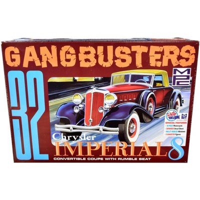 Skill 2 Model Kit 1932 Chrysler Imperial Eight with Police Motorcycle and 2 Gangster Figurines "Gangbusters" 1/25 Scale Model by MPC