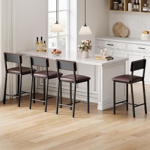 Bar Stools Set of 4, Upholstered Counter Height Bar Stools with Backrest and Footrest, Tall Bar Chairs with Thick Cushion, for Dining Room - 1 of 4