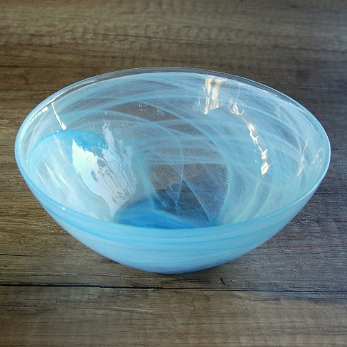 Slickblue Handmade Glass Soup Bowl with Marbleized Swirl - 6" - Aqua/Graphite - image 1 of 4