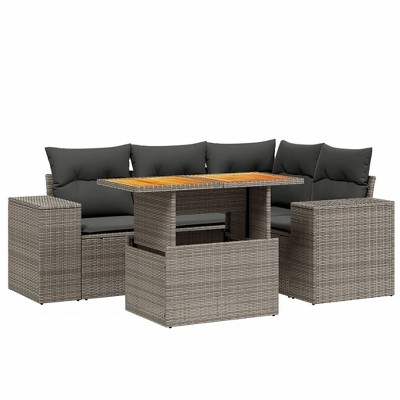 vidaXL Garden Sofa Set Grey PE rattan 78.7 in x 57.1 in x 33.5 in