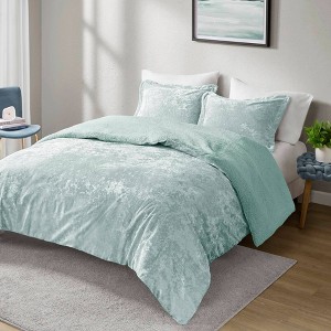 Intelligent Design King/California King Arabella Crushed Velvet Faux Shearling Reversible Comforter Set Aqua: Hypoallergenic Teen Bedding - 1 of 4