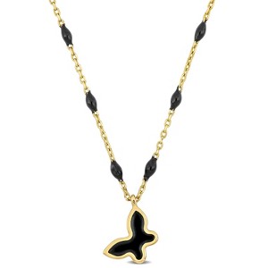 EVERLY JEWELRY | 14K Yellow Gold Black Enamel Butterfly Station Necklace - 18 inch - 1 of 4
